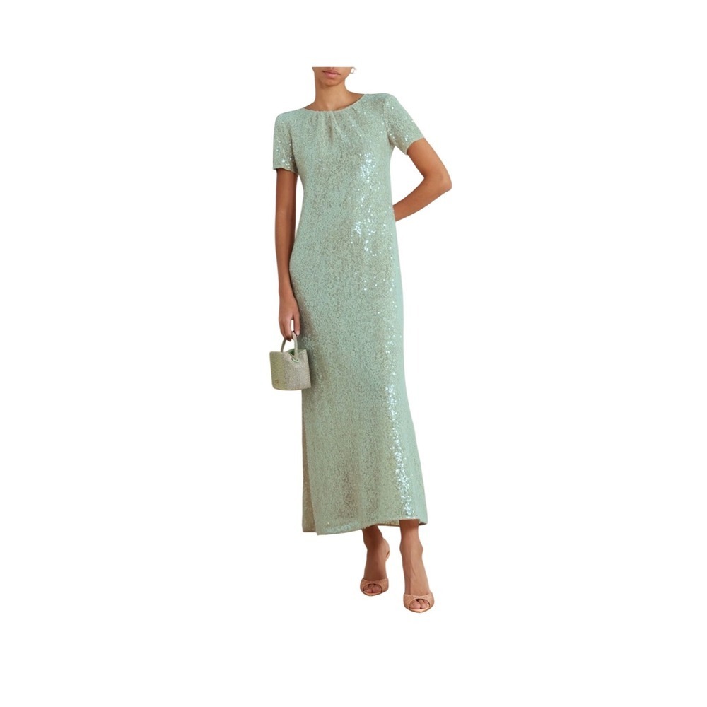STAUD‎ NWT Small Safi Sequin Maxi Dress Mist Blue Green Short Sleeve